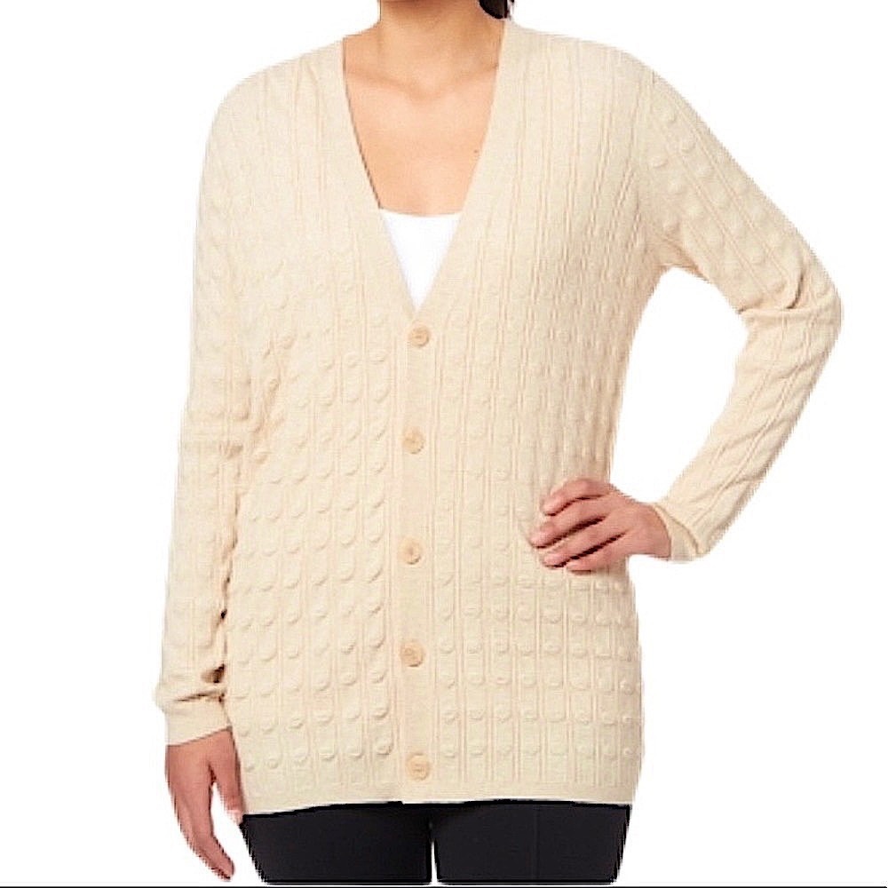 NWT JOSEPH knit Neutral cream Button front Boyfriend Cardigan Sweater M